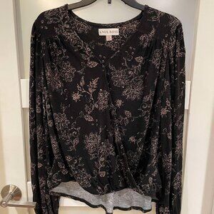 Knox Rose Women Top Medium Black Floral Faux Wrap